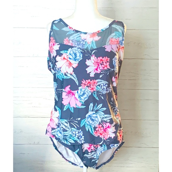 NWOT Emerald Bay blue floral swimsuit Sz 24 - Picture 2 of 8
